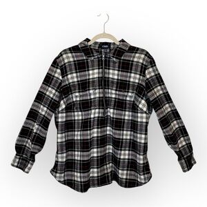 Chaps Black White Plaid Zip Front Flannel Shirt Classic Preppy Cabincore 1X